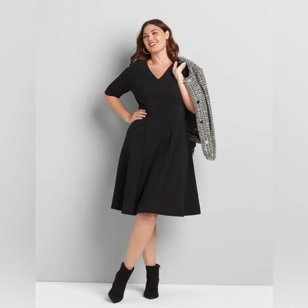 Lane Bryant Black Ponte 3/4 Sleeves Classic Cocktail Dress Women’s Size 12 Large